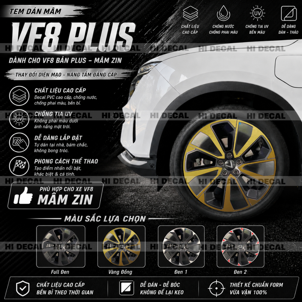 Decal dán mâm VF8 Plus, tem dán lazang VF8, trang trí che vết xước
