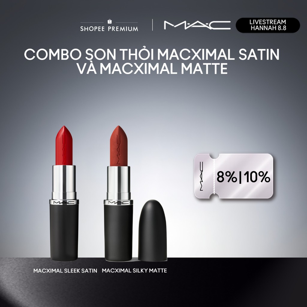 [MAC x HANNAH OLALA 8.8] MAC - Bộ 2 món:Son MACximal Sleek Satin, Son thỏi MACXIMAL Matte