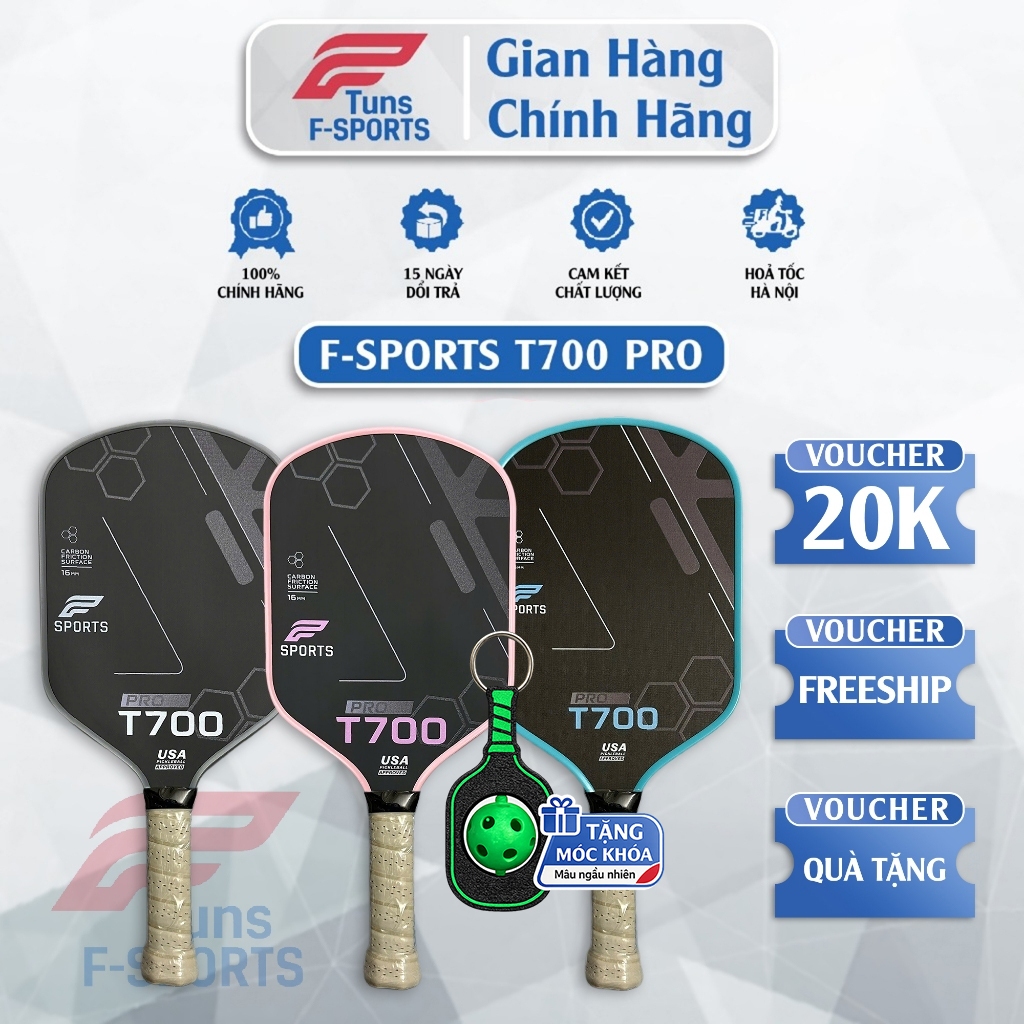 【Tặng Móc Khóa Pickleball】Vợt F-Sports T700 Pro Chính Hãng – Carbon T700 Nhám, Kiểm Soát Tốt, Lõi Tổ