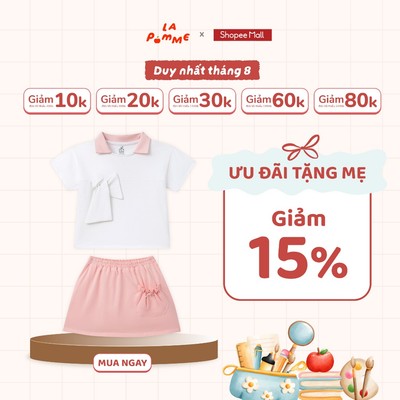 Bộ váy áo cộc tay La Pomme cổ cách điệu phối nơ ngọt ngào - Sợi Natural Cotton thoáng mát – Bé gái - 9M - 5Y