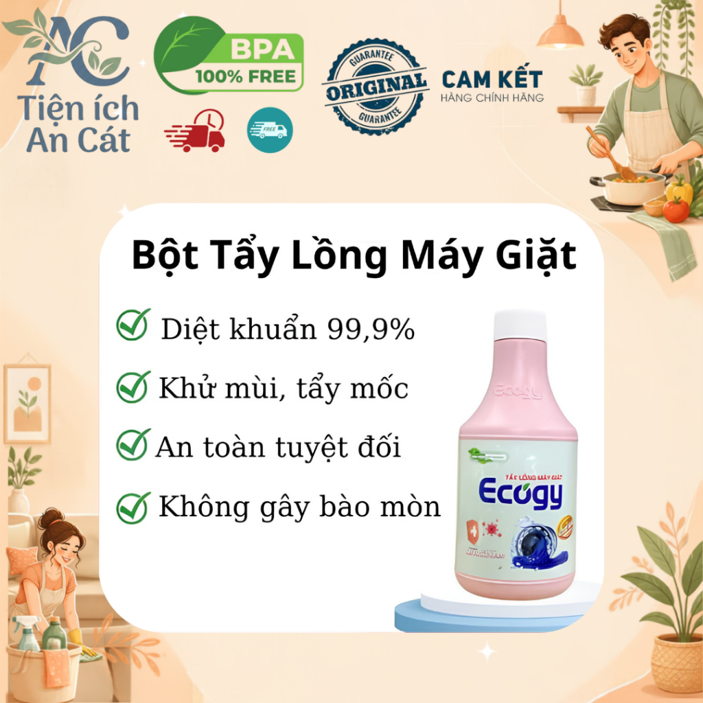 Bột tẩy lồng máy giặt Ecogy chính hãng khử mùi hôi diệt khuẩn nấm mốc cặn bẩn cửa trước cửa trên