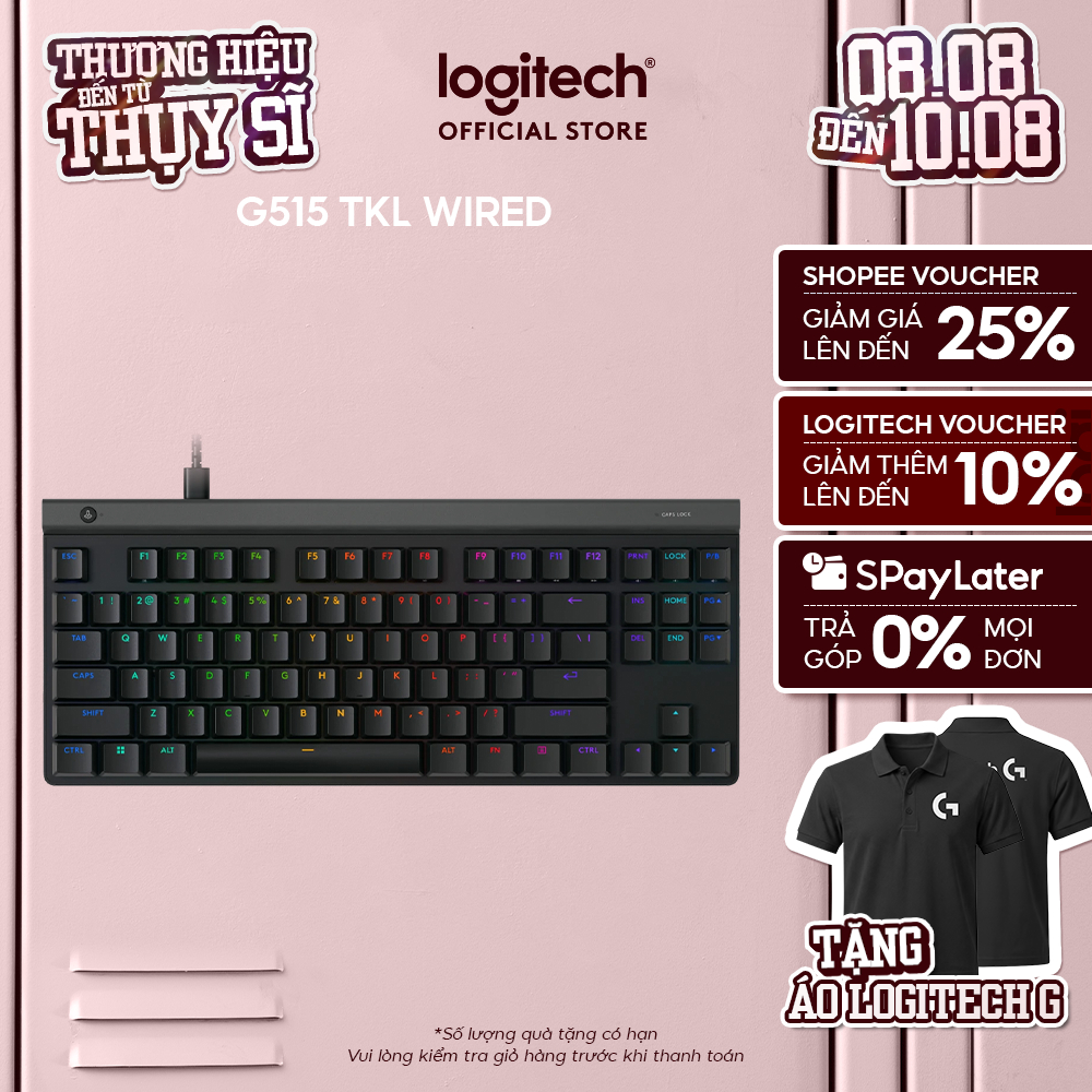 Bàn phím Gaming có dây Low profile Logitech G515 TKL - LIGHTSYNC RGB, Keycaps PBT