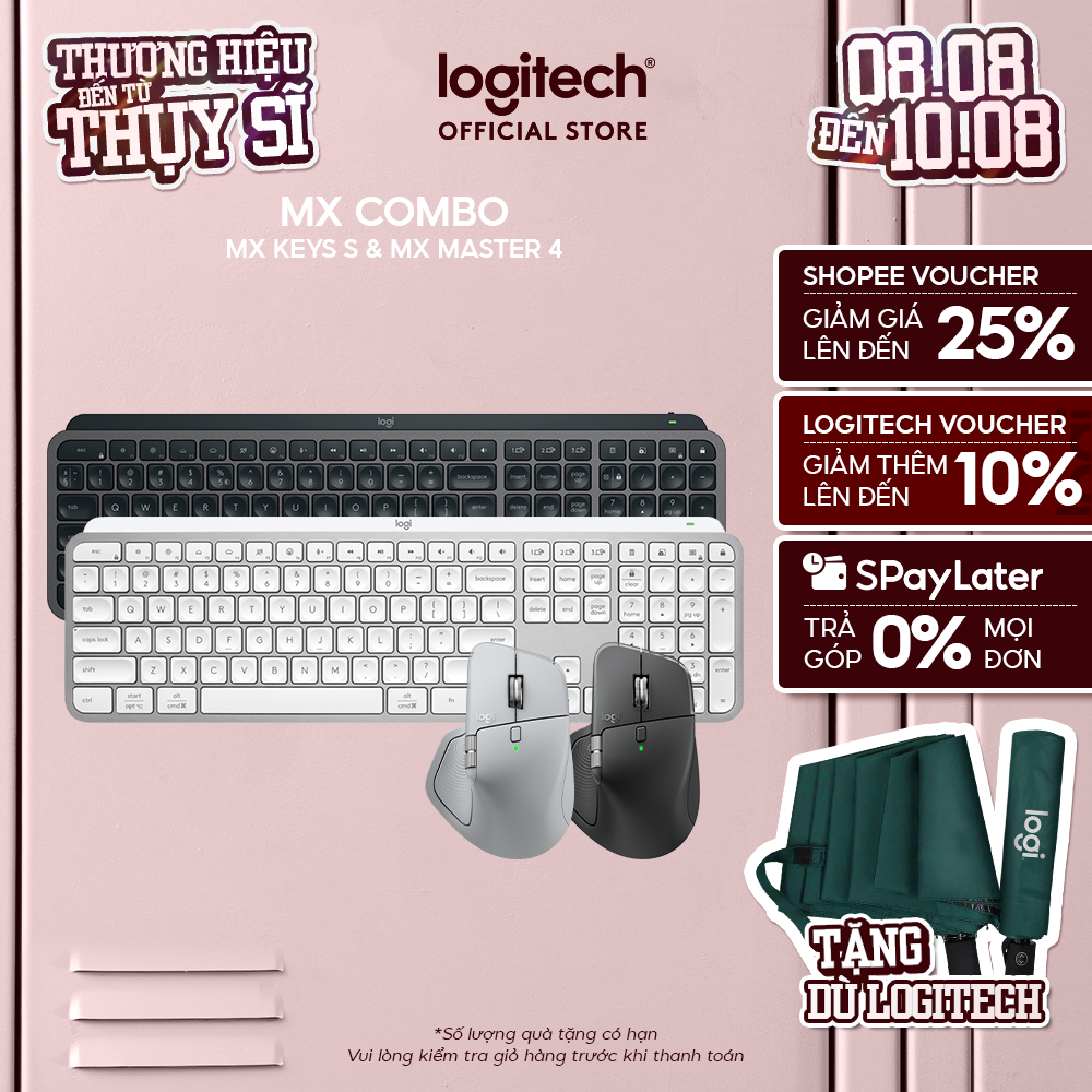 Combo Bàn phím Logitech MX Keys S và Chuột MX Master 4 - sạc USB-C, chiếu sáng nền, mac OS | Win, ph