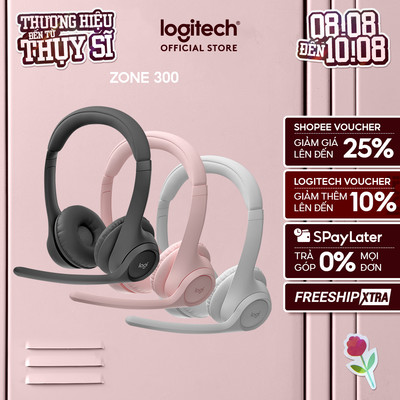 Tai nghe Bluetooth không dây Logitech Zone 300 - Micrô khử ồn, Windows, Mac
