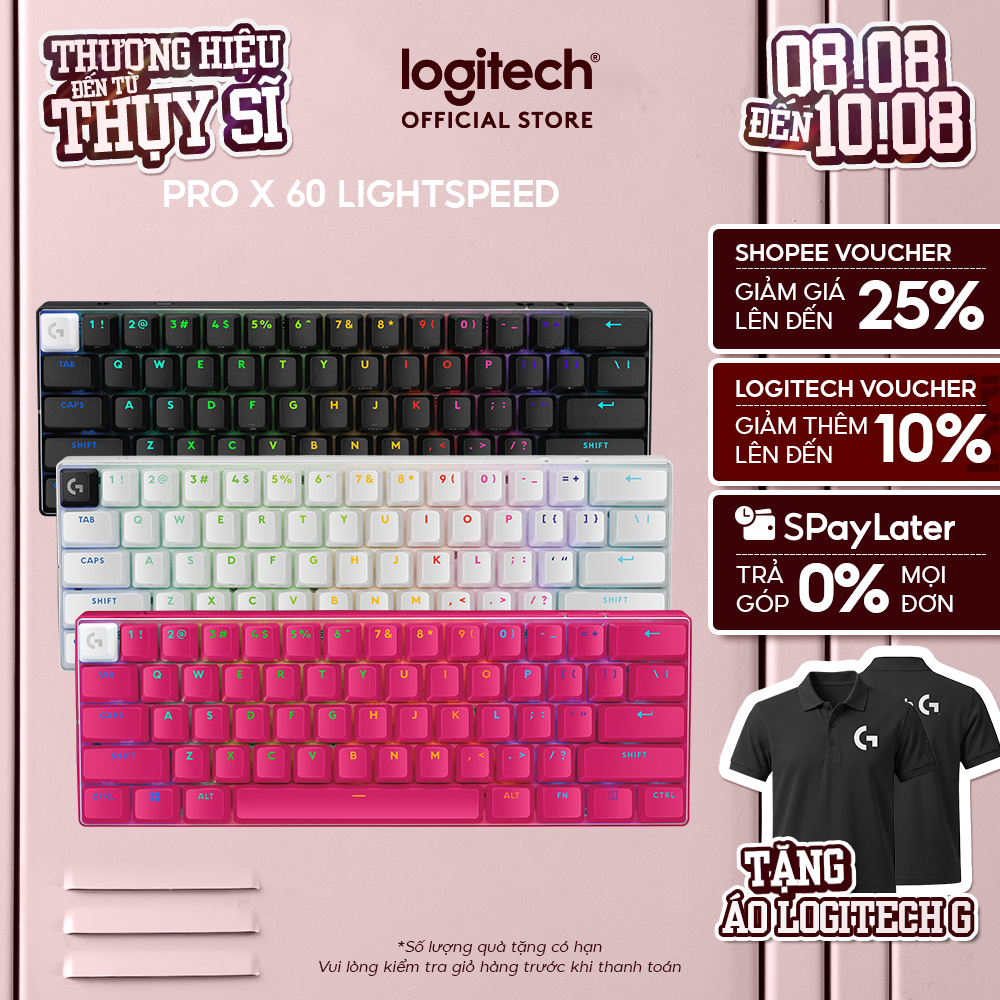 Bàn phím Gaming Không dây Logitech G PRO X 60 LIGHTSPEED 60% RGB SwitchGX Tactile