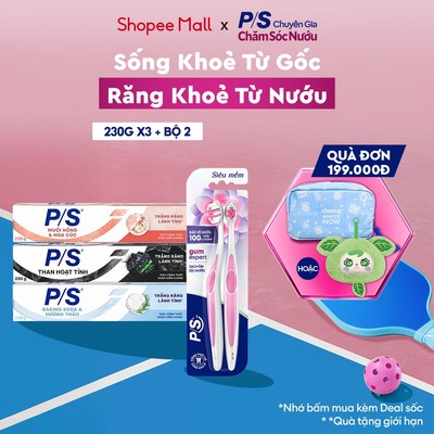 Bộ 3 Kem đánh răng P/S Trắng Răng Lành Tính + Bộ 2 bàn chải P/S Chuyên gia chăm sóc nướu