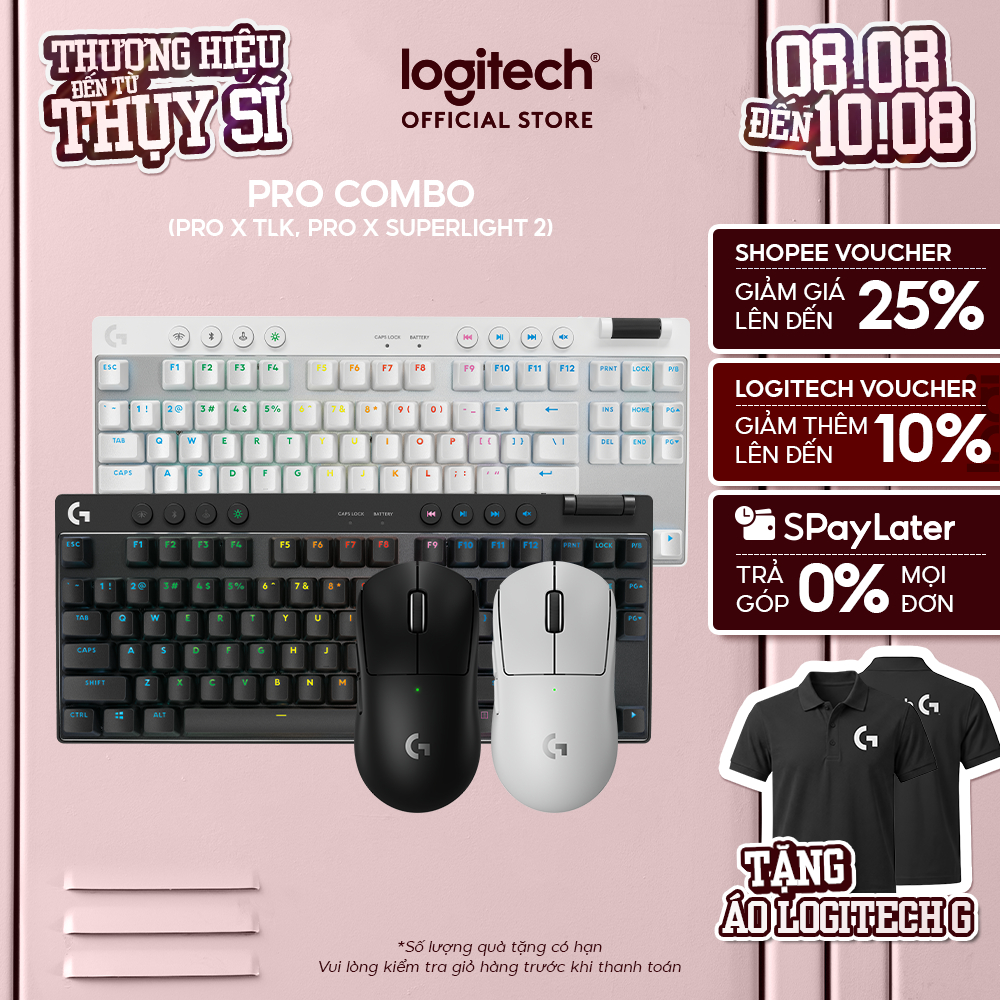 Combo chuột, phím gaming không dây Logitech G PRO X TKL LIGHTSPEED, PRO X SUPERLIGHT 2 LIGHTSPEED, 3