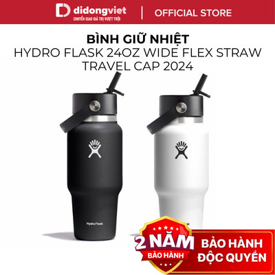 Bình Giữ Nhiệt Hydro Flask 24 OZ Wide Flex Straw Travel Cap 2024 - Cao Cấp, An Toàn Cho Sức Khỏe - Hàng Chính Hãng