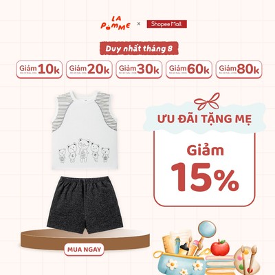 Bộ sát nách La Pomme đoàn nhà gấu lên sân - Sợi Petit Soyeu thoáng mát – Bé trai - 6M - 5Y