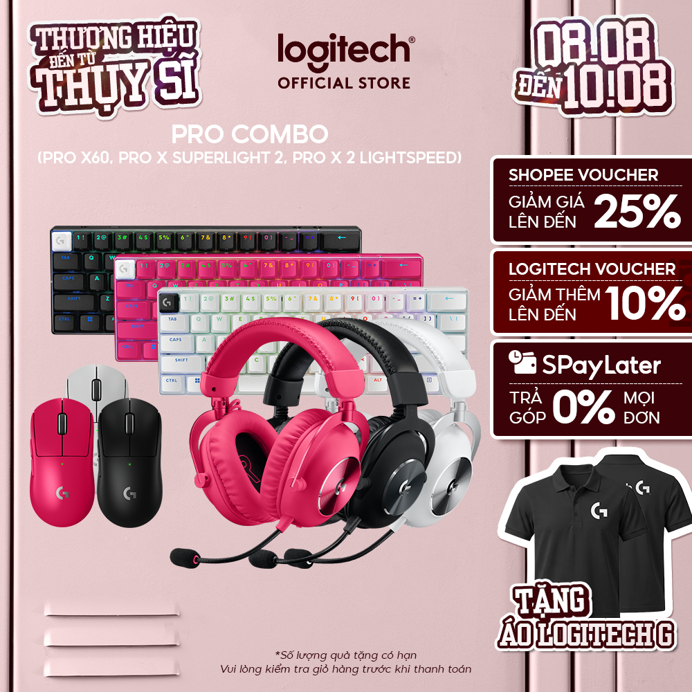 Combo Logitech G PRO Gaming Bàn phím Logitech G Pro X 60, Tai nghe G Pro X 2 Lightspeed, Chuột G Pro