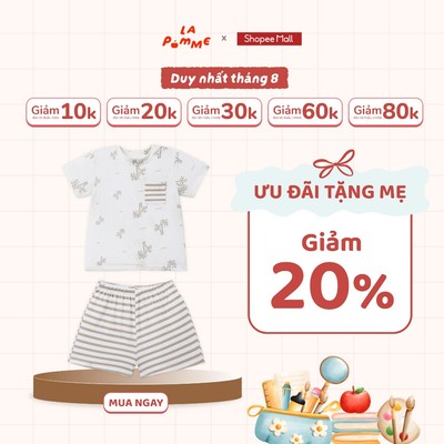 Bộ cộc tay La Pomme phối họa tiết bãi biển chilling - Sợi Natural Cotton thoáng mát – Bé trai - 6M - 3Y
