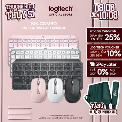 Combo Bàn phím và chuột Logitech MX Keys Mini & Logitech MX Anywhere 3S - Sạc nhanh USB-C, Nhỏ gọn
