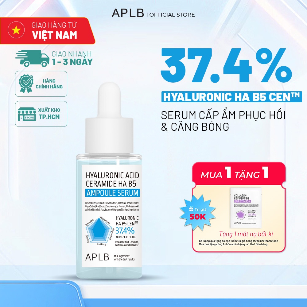 APLB Serum HA B5 Phục Hồi Da 40ml APLB Hyaluronic Acid Ceramide HA B5 Ampoule Serum, Serum Dưỡng Ẩm 