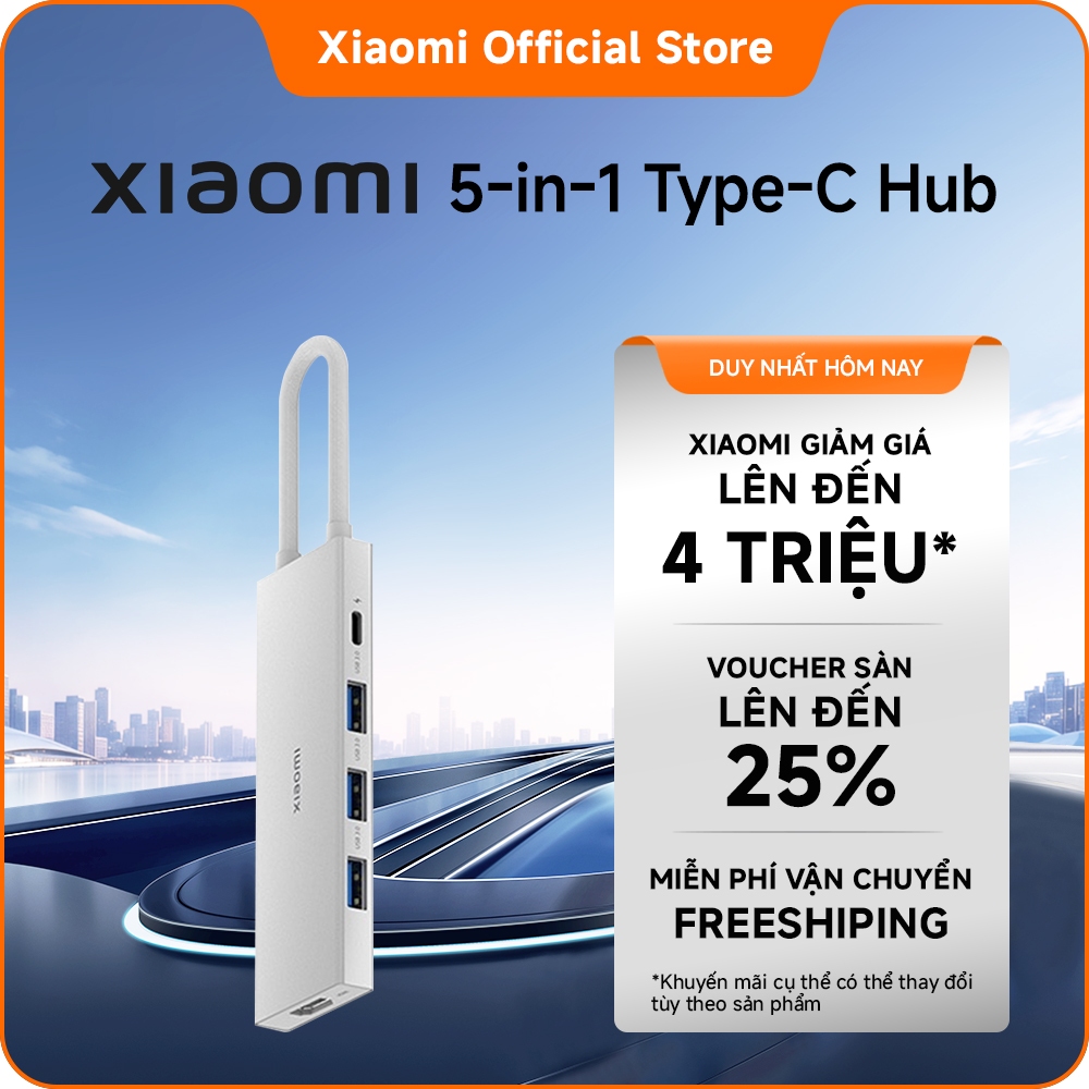 Xiaomi 5-in-1 Type-C Hub | 5 cổng trong 1 và tăng cường chức năng | Bảo vệ bộ nhớ và truyền tải nhan