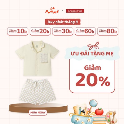 Bộ cộc tay La Pomme áo cách điệu thời trang du lịch biển - Sợi Natural Cotton thoáng mát – Bé trai - 6M - 5Y