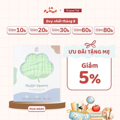 Khăn Xô Muslin La Pomme 6 Lớp - 100x100cm – Công nghệ dệt sóng, mềm mại, thấm hút vượt trội, khăn tắm,khăn ủ quấn cho bé