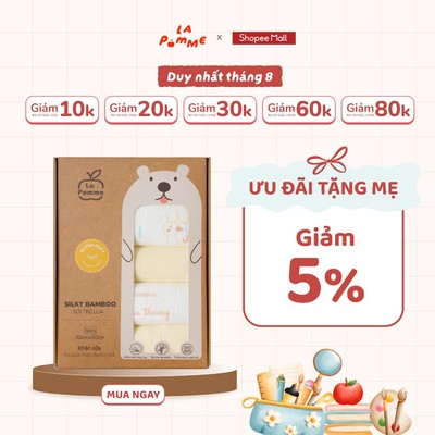 Khăn sữa La Pomme sợi tre lụa cho bé sơ sinh - Set 5 khăn 30x30cm – siêu mềm mịn, thấm hút tốt, không bụi vả, an toàn