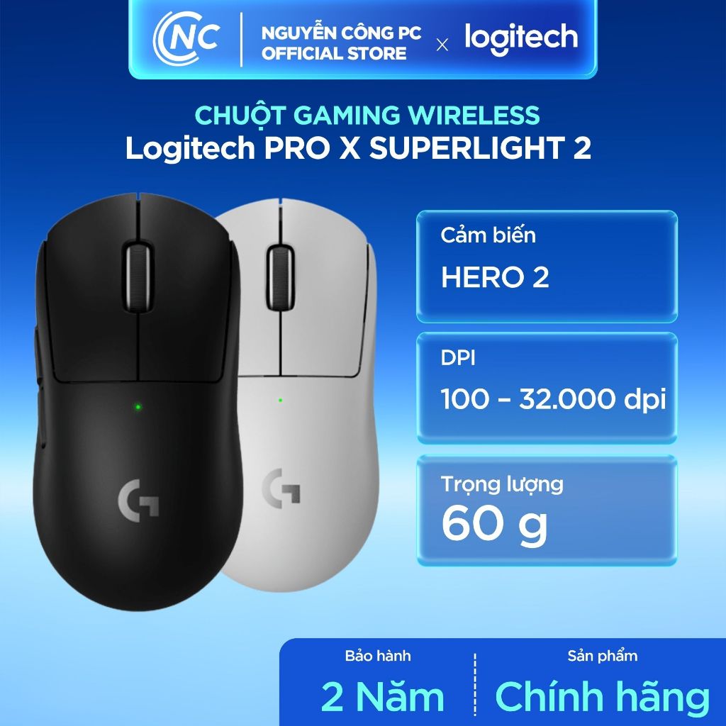 Chuột Logitech PRO X SUPERLIGHT 2 White / Black - BH 24 tháng