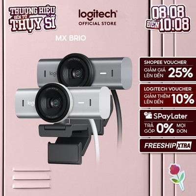Webcam Logitech MX BRIO Ultra HD 4K - Hội họp & truyền trực tuyến, Mic kép giảm ồn, Show Mode, USB-C