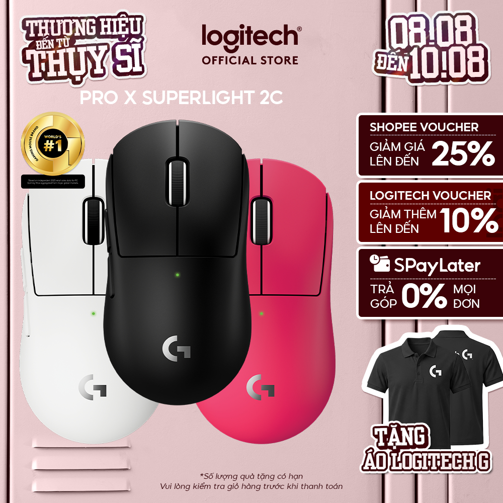Chuột Gaming không dây Logitech G PRO X SUPERLIGHT 2c - Chuẩn Pro-Grade, Nhẹ 51g, sạc USB-C, cảm biế