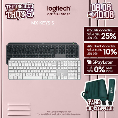 Bàn phím không dây Logitech MX Keys S - Low Profile yên tĩnh, Đèn nền, Bluetooth, Sạc USB-C