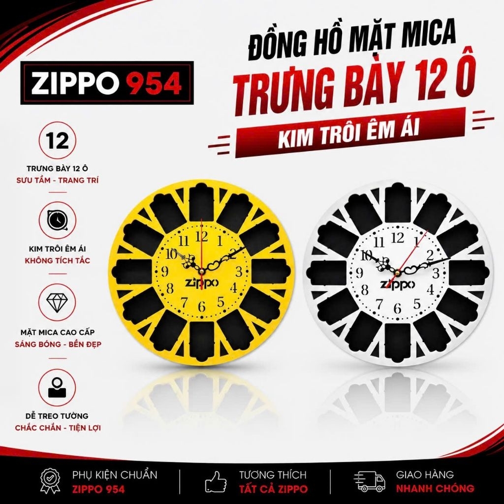 [Zippo 954] Đồng Hồ Treo Tường 12 Ô Zippo Cực Chất