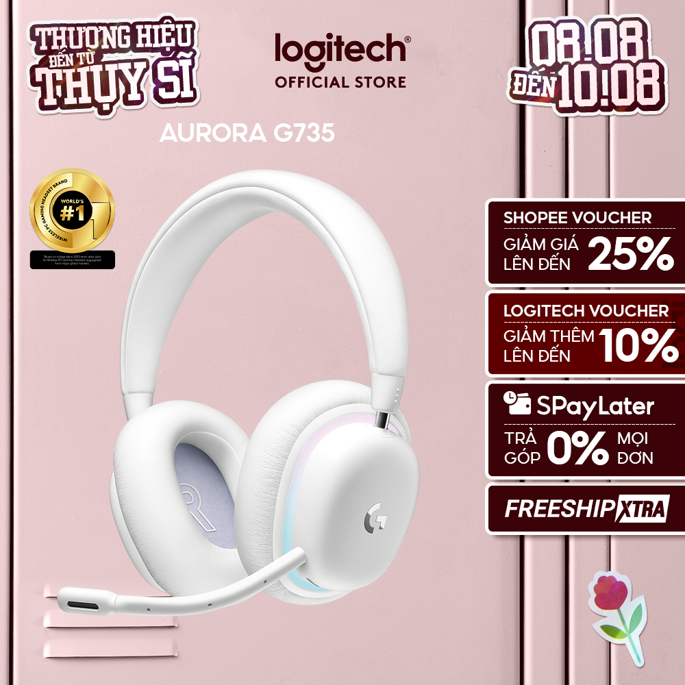Tai nghe gaming không dây Logitech G735 Aurora Bluetooth & LIGHTSPEED, RGB PC Mac
