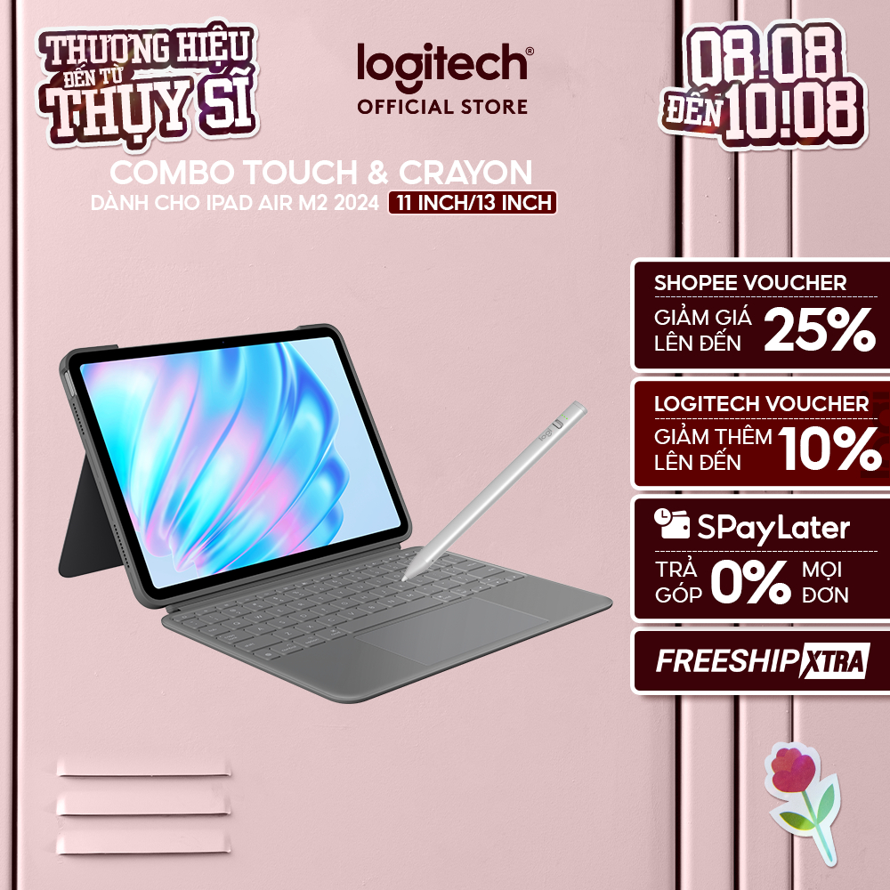 Bao da kèm bàn phím Logitech Combo Touch cho iPad Air 11 inch (M2 & M3), iPad Air 13 inch (M2) & Bút