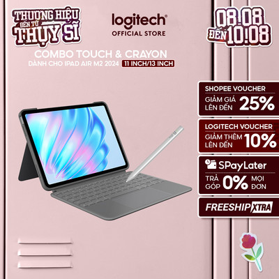 Bao da kèm bàn phím Logitech Combo Touch cho iPad Air 11 inch (M2 & M3), iPad Air 13 inch (M2) & Bút Logitech Crayon