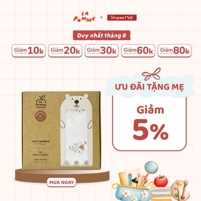 Khăn đa năng La Pomme sợi tre lụa cho bé sơ sinh-120x120cm–Thiết kế thêu viền ẩn,siêu mềm mịn,thấm hút tốt,không bụi vải