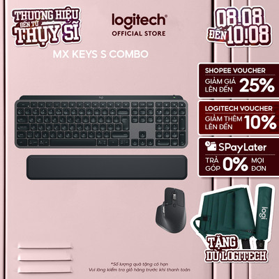 Combo Chuột & Bàn Phím Bluetooth không dây Logitech MX Keys S Combo - Có gác tay, Chiếu sáng, USB-C