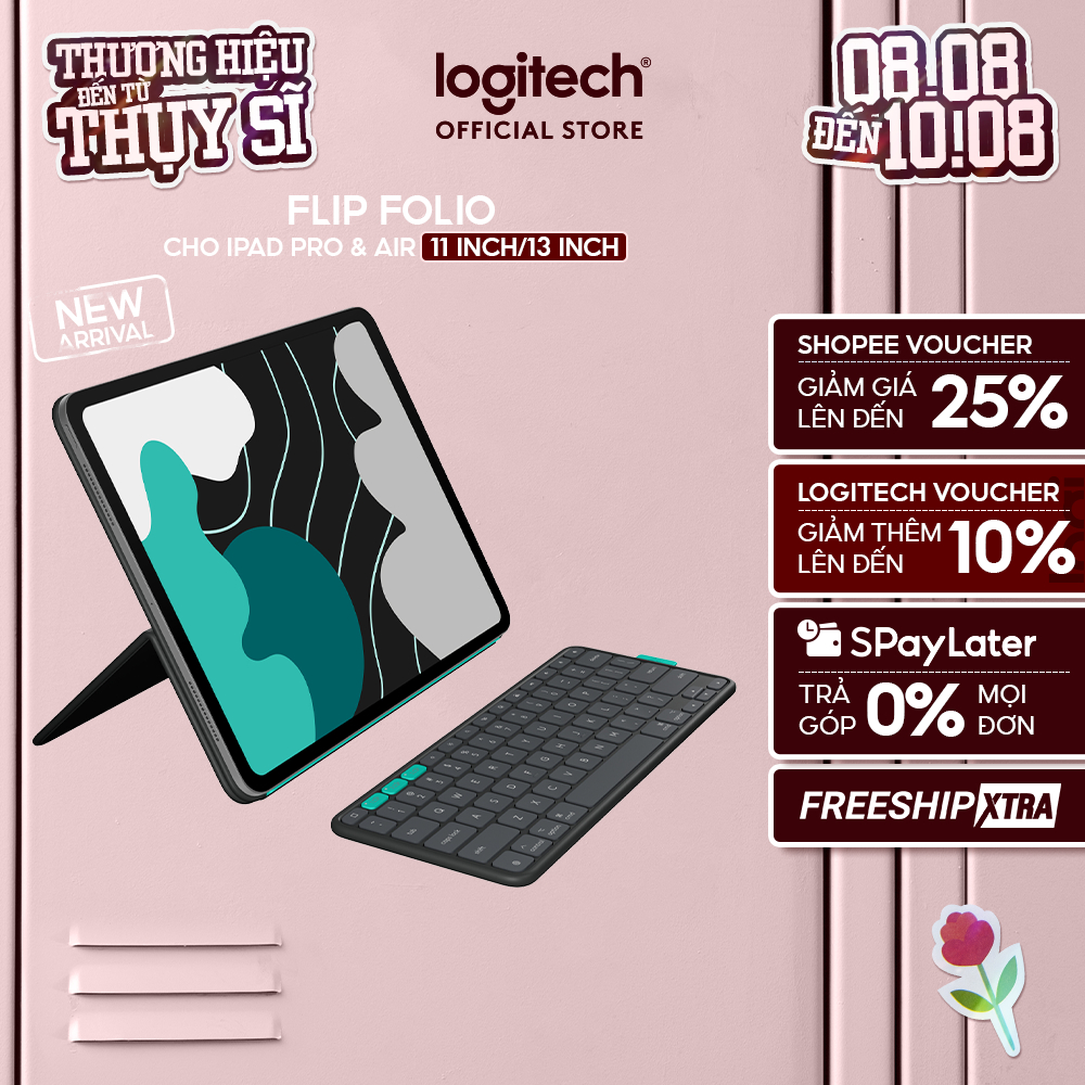 Logitech Flip Folio, Bao da kiêm bàn phím cho iPad Pro 11-13 inch (M4 & M5) & iPad Air 11-13 inch (M
