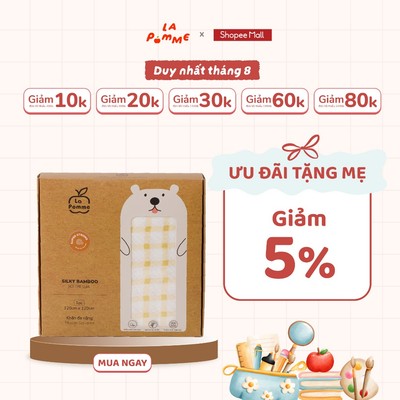 Khăn đa năng La Pomme sợi tre lụa cho bé sơ sinh-120x120cm–Thiết kế thêu viền ẩn,siêu mềm mịn,thấm hút tốt,không bụi vải