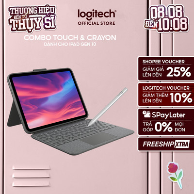 Bao da kèm phím Logitech Combo Touch dành cho iPad Gen 10 (10.9 inch) & Bút cảm ứng Logitech Crayon