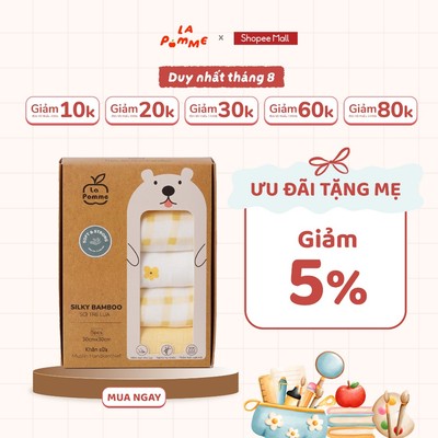 Khăn sữa La Pomme sợi tre lụa cho bé sơ sinh - Set 5 khăn 30x30cm – siêu mềm mịn, thấm hút tốt, không bụi vải, nhanh khô
