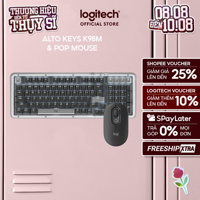 Combo Bàn phím Logitech Alto Keys K98M & Chuột POP Mouse - Emoji tùy chỉnh, Đệm hấp thụ rung động