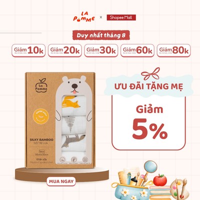 Khăn sữa La Pomme sợi tre lụa cho bé sơ sinh - Set 5 khăn 30x30cm – siêu mềm mịn, thấm hút tốt, không bụi vải, an toàn