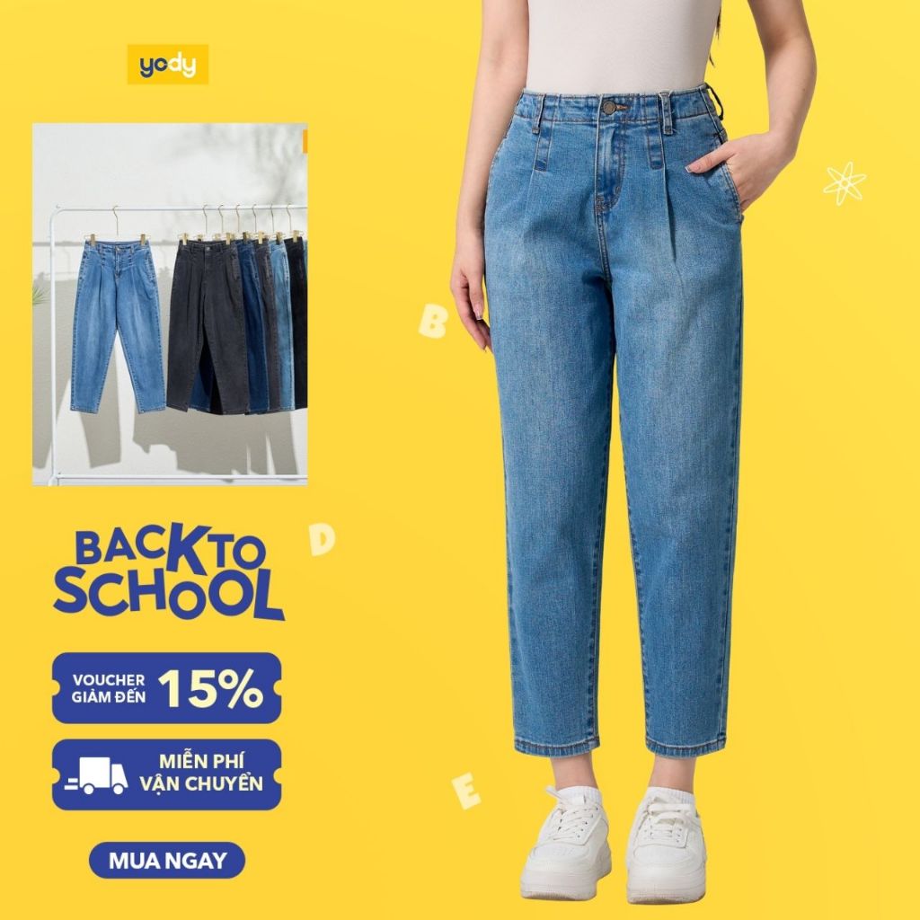Quần jean nữ dáng baggy cạp liền co giãn YODY lưng cao tốt tôn dáng dáng QJN3076 WCJE25S050