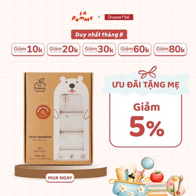 K001 Set 5 khăn sữa sợi tre lụa La Pomme - 30x30cm Hươu