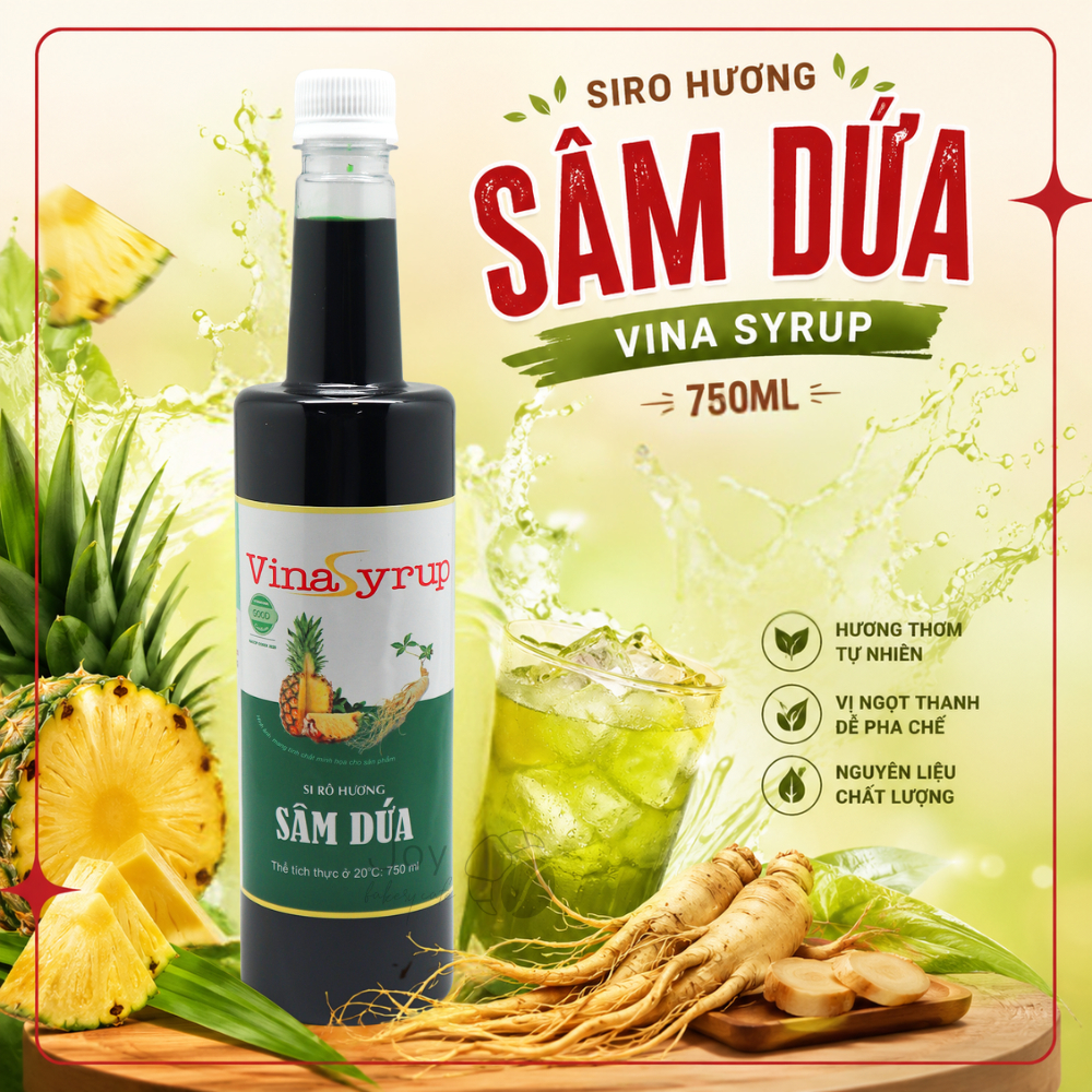 Syrup Sâm Dứa Vina Syrup 750ml Việt Nam | Syrup Pha Chế Trà Sữa, Soda, Đá Xay, Sữa Tươi, Cafe