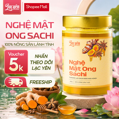 Nghệ Mật Ong Sachi Lạc Yên Foods - Tinh Bột Nghệ Đỏ Và Mât Ong Nguyên Chất, Đạt Chứng Nhận ISO 22000