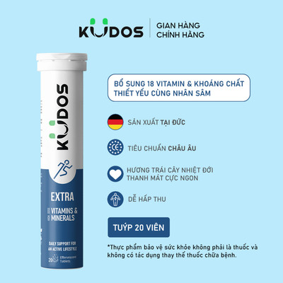 TPBVSK Viên sủi KUDOS EXTRA bổ sung vitamin tổng hợp, Magie, Kẽm (20 viên/tuýp)