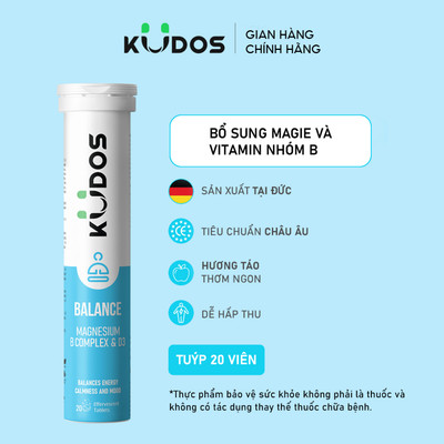 TPBVSK Viên sủi KUDOS BALANCE bổ sung vitamin B1, B2, B6, B12, D3 và Magie (20 viên/tuýp)