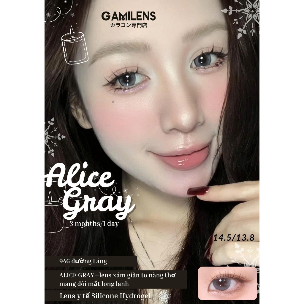 Lens 1 ngày ALICE GRAY 14.5 Hàn Quốc Gamilens