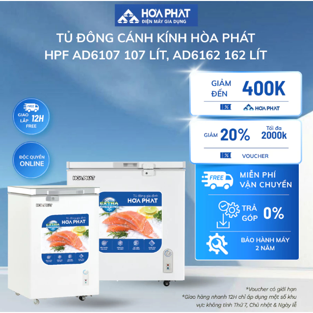 Tủ đông Hòa Phát HPF AD6107 107 lít/ AD6162 162 lít, Điều chỉnh nhiệt độ bên ngoài tủ - Khóa an toàn