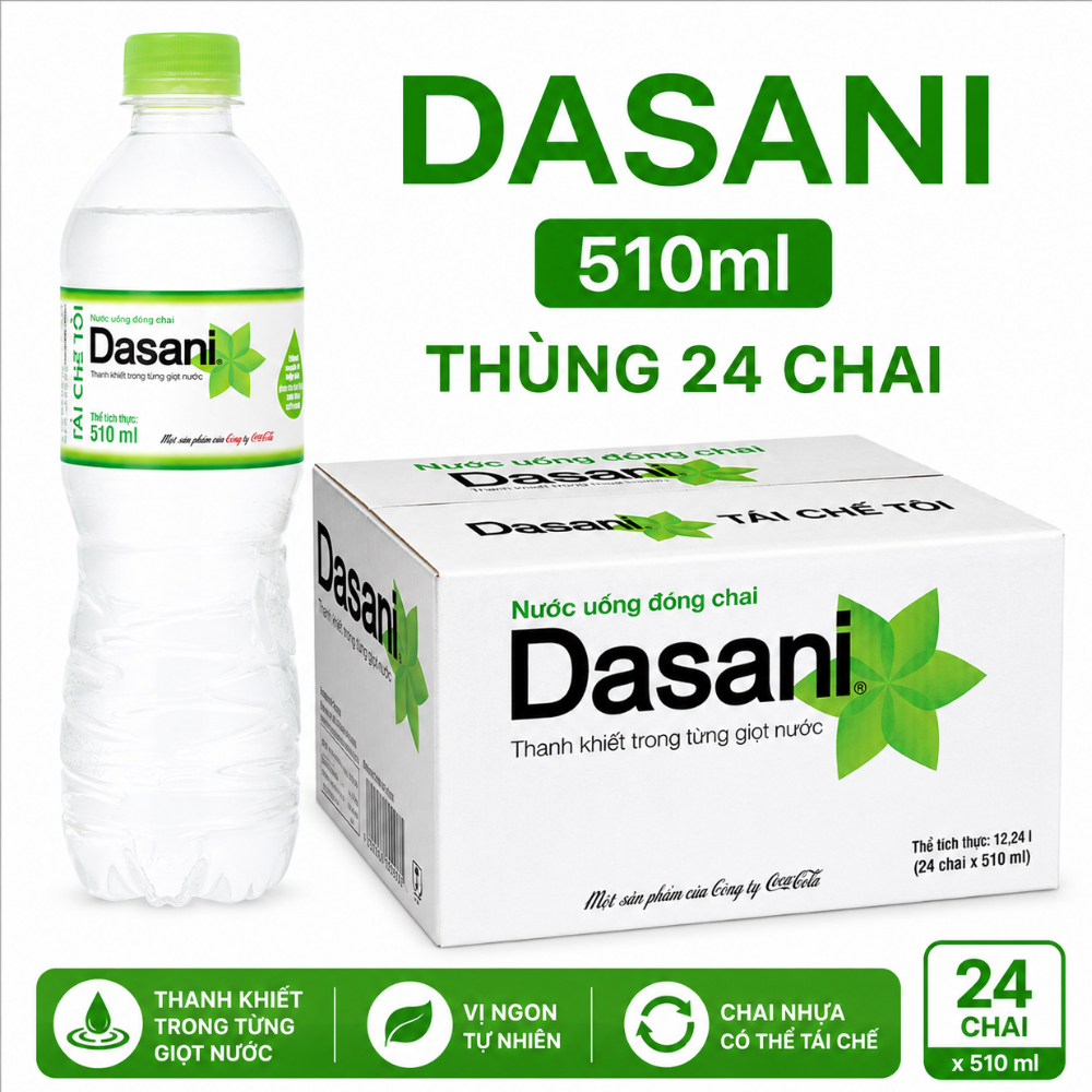 [HỎA TỐC] Nước Uống Đóng Chai Dasani 510ml Thùng 24 Chai - Nước Tinh Khiết Chính Hãng