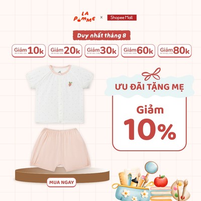 Bộ cộc tay cúc thẳng La Pomme chấm bi khu vườn dâu tây - Sợi Petit Soyeu thoáng mát - Bé gái - 0M - 6M