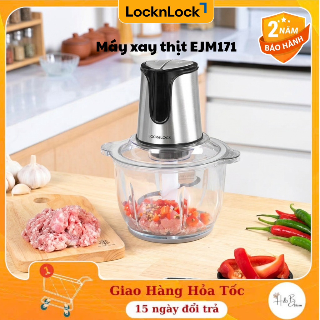 Máy Xay Thịt LocknLock EJM171 2L 300W - Cối Thủy Tinh Cao Cấp, 4 Lưỡi Dao Xay Đa Năng
