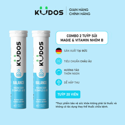 Combo 2 Tuýp TPBVSK Viên sủi KUDOS BALANCE bổ sung Magie và vitamin B1, B2, B6, B12, D3 (20 viên/tuýp)