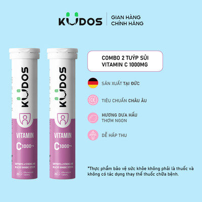 Combo 2 Tuýp TPBVSK Viên sủi KUDOS VITAMIN C hương dưa hấu, bổ sung 1000MG vitamin C cho cơ thể (20 viên/tuýp)